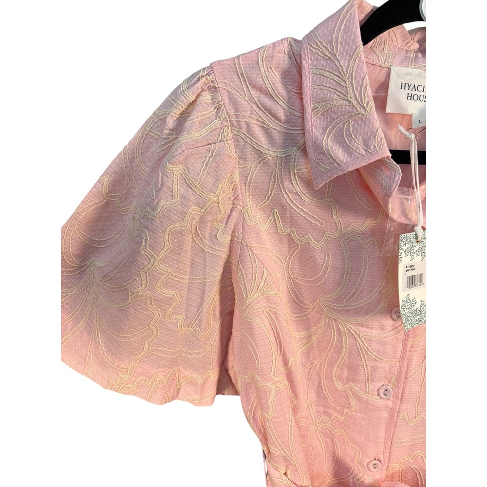 NWT Tuckernuck Hyacinth House Pink Embroidered Gingko Leaf Peppa Mini Dress L - Picture 10 of 11